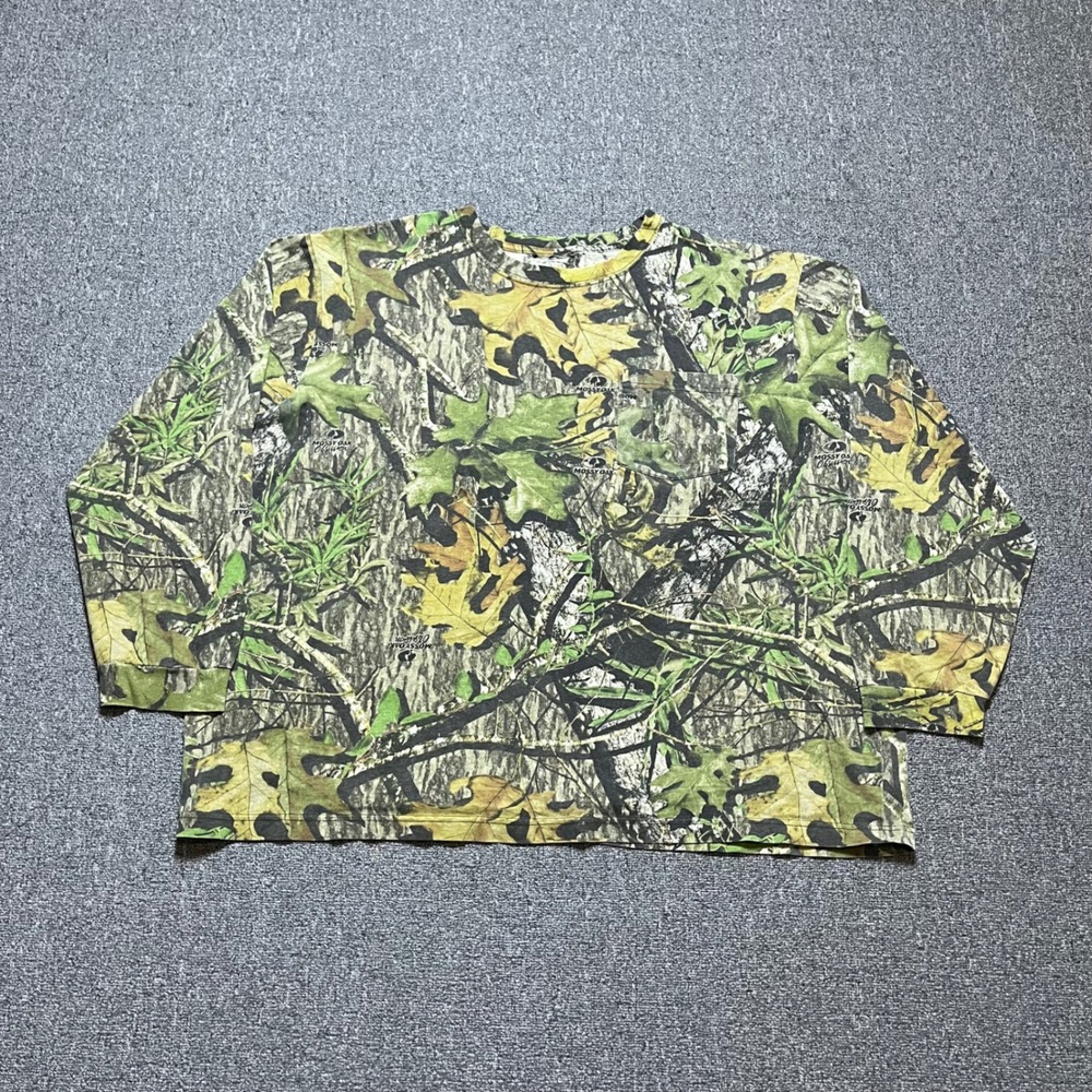 Vintage‎ Mossy Oak Obsession Camo Long Sleeve T-Shirt Green Hunting Pocket Tee